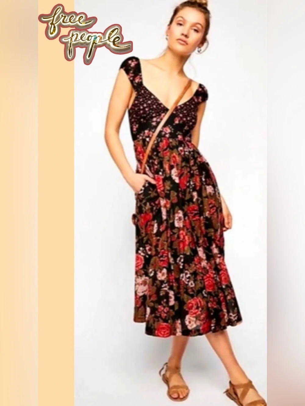 Free People Floral Print Love You Midi Dress Size XS